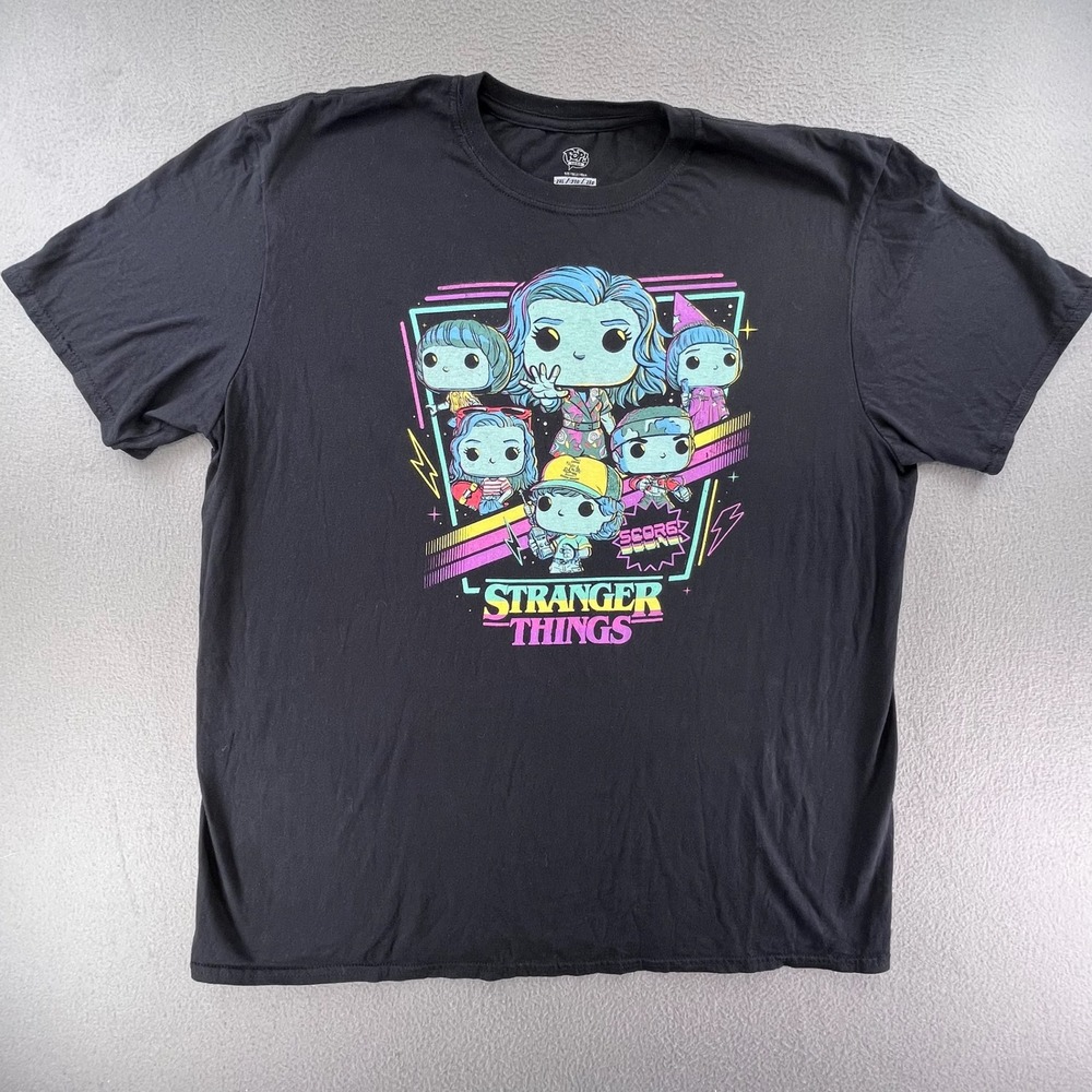 Funko Pop Tees Men Stranger Things Shirt Cotton 2XL Black Neon Retro Graphic
